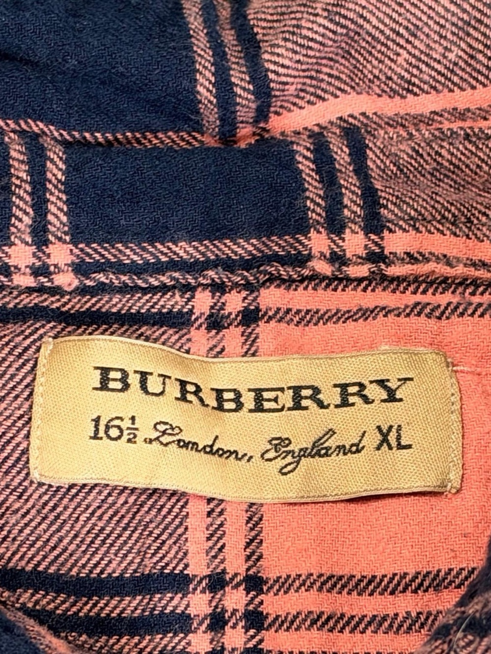 Vintage Burberry Men XL Plaid Button Up Pink Navy 100% Cotton Equestrian Knight - Picture 6 of 13
